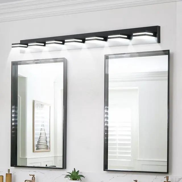 Alt view image 3 of 7 - Modern Black Led Vanity Light, 7-Lights Wall Sconce for Bathroom and Mirror, Sleek Minimalist Design, Energy-Efficient, Easy to install
