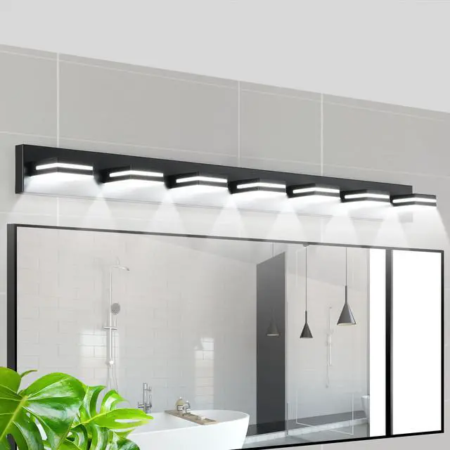 Alt view image 4 of 7 - Modern Black Led Vanity Light, 7-Lights Wall Sconce for Bathroom and Mirror, Sleek Minimalist Design, Energy-Efficient, Easy to install