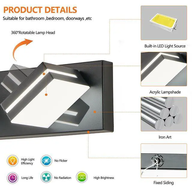 Alt view image 5 of 7 - Modern Black Led Vanity Light, 7-Lights Wall Sconce for Bathroom and Mirror, Sleek Minimalist Design, Energy-Efficient, Easy to install