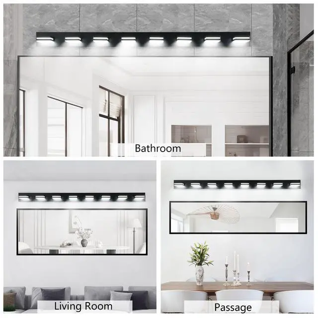 Alt view image 5 of 7 - Modern Black Led Vanity Light, 8-Lights Wall Sconce for Bathroom and Mirror, Sleek Minimalist Design, Energy-Efficient, Easy to install