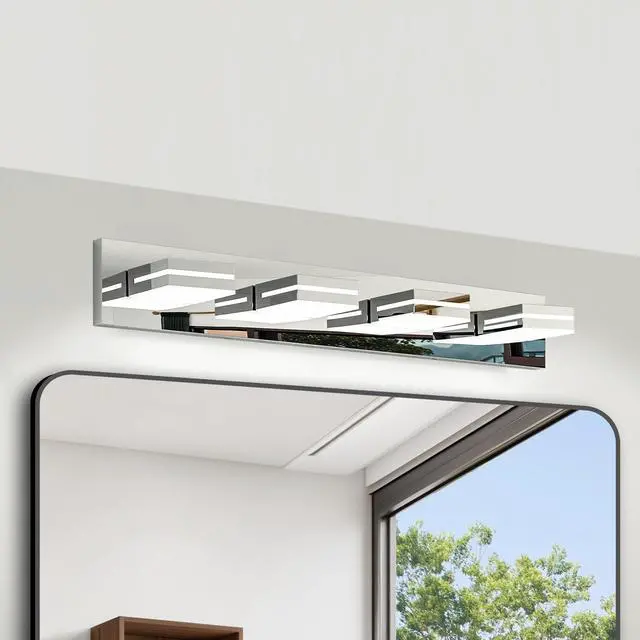 Alt view image 3 of 7 - Modern Chrome Led Vanity Light, 4-Lights Wall Sconce for Bathroom and Mirror, Sleek Minimalist Design, Energy-Efficient, Easy to install