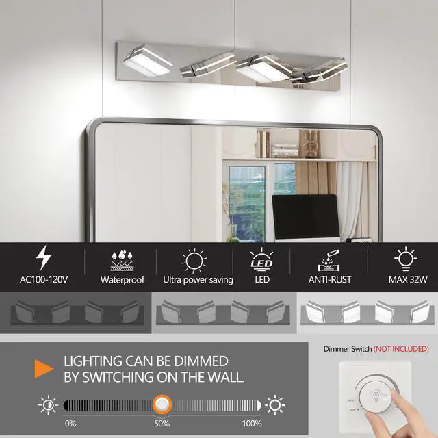 Alt view image 5 of 7 - Modern Chrome Led Vanity Light, 4-Lights Wall Sconce for Bathroom and Mirror, Sleek Minimalist Design, Energy-Efficient, Easy to install