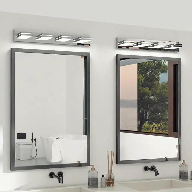 Main image of Modern Chrome Led Vanity Light, 4-Lights Wall Sconce for Bathroom and Mirror, Sleek Minimalist Design, Energy-Efficient, Easy to install