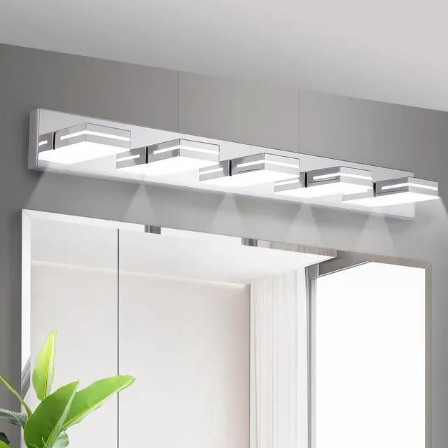 Alt view image 2 of 7 - Modern Chrome Led Vanity Light, 5-Lights Wall Sconce for Bathroom and Mirror, Sleek Minimalist Design, Energy-Efficient, Easy to install