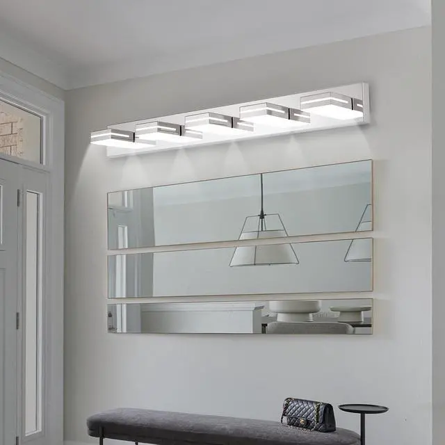 Alt view image 3 of 7 - Modern Chrome Led Vanity Light, 5-Lights Wall Sconce for Bathroom and Mirror, Sleek Minimalist Design, Energy-Efficient, Easy to install