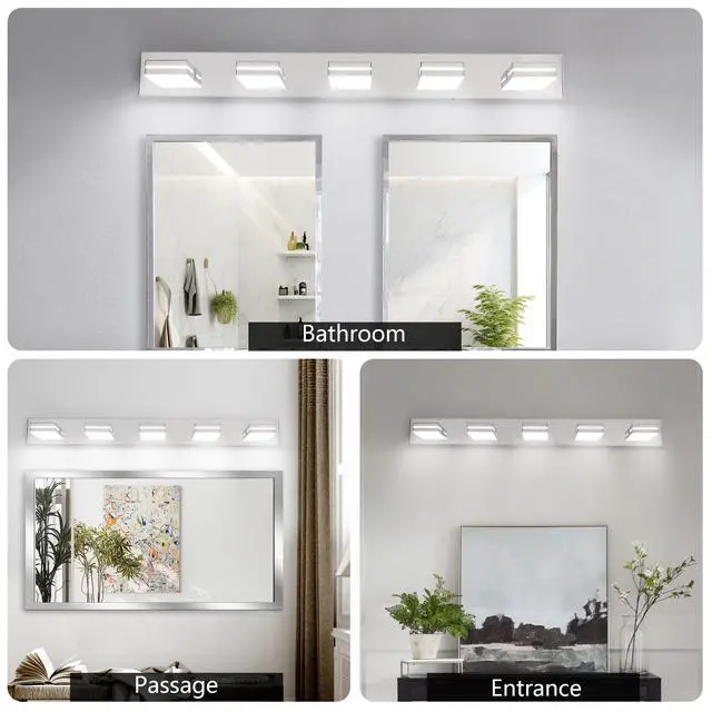 Alt view image 4 of 7 - Modern Chrome Led Vanity Light, 5-Lights Wall Sconce for Bathroom and Mirror, Sleek Minimalist Design, Energy-Efficient, Easy to install