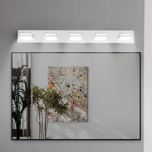 Alt view image 5 of 7 - Modern Chrome Led Vanity Light, 5-Lights Wall Sconce for Bathroom and Mirror, Sleek Minimalist Design, Energy-Efficient, Easy to install
