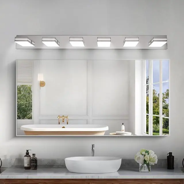 Alt view image 4 of 7 - Modern Chrome Led Vanity Light, 6-Lights Wall Sconce for Bathroom and Mirror, Sleek Minimalist Design, Energy-Efficient, Easy to install