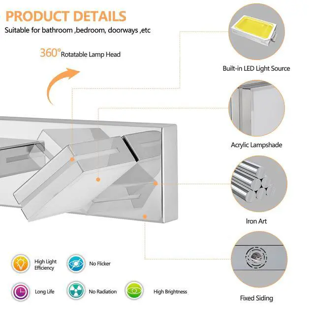 Alt view image 7 of 7 - Modern Chrome Led Vanity Light, 6-Lights Wall Sconce for Bathroom and Mirror, Sleek Minimalist Design, Energy-Efficient, Easy to install