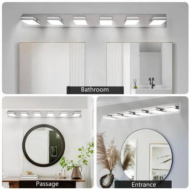 Alt view image 6 of 7 - Modern Chrome Led Vanity Light, 6-Lights Wall Sconce for Bathroom and Mirror, Sleek Minimalist Design, Energy-Efficient, Easy to install