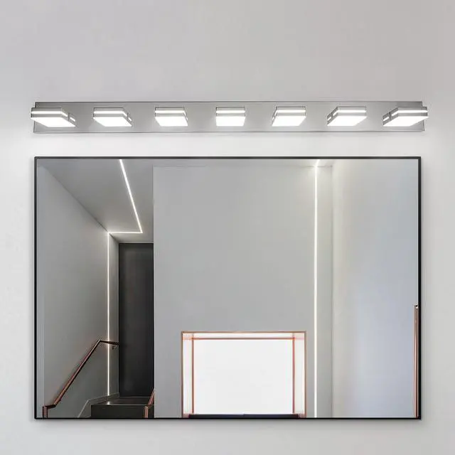 Alt view image 4 of 7 - Modern Chrome Led Vanity Light, 7-Lights Wall Sconce for Bathroom and Mirror, Sleek Minimalist Design, Energy-Efficient, Easy to install
