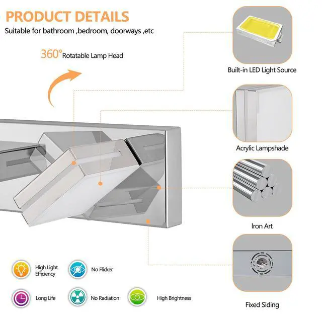 Alt view image 6 of 7 - Modern Chrome Led Vanity Light, 7-Lights Wall Sconce for Bathroom and Mirror, Sleek Minimalist Design, Energy-Efficient, Easy to install