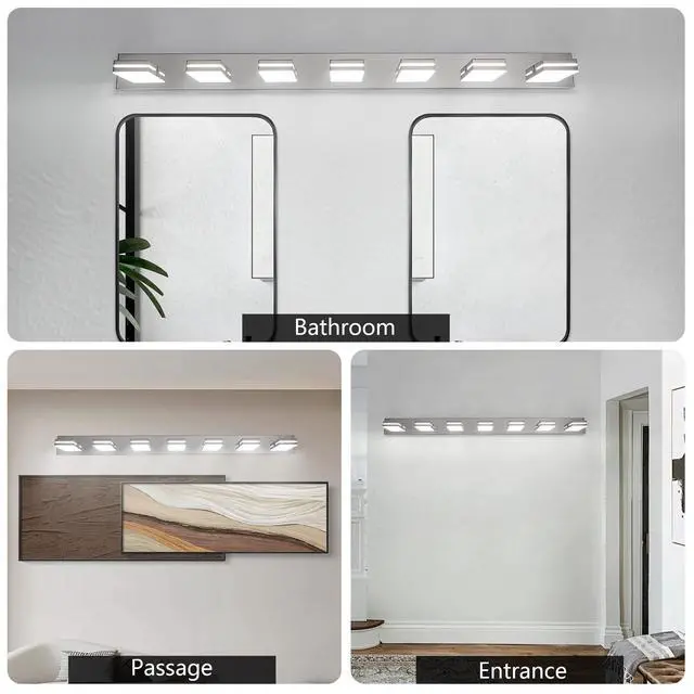 Alt view image 5 of 7 - Modern Chrome Led Vanity Light, 7-Lights Wall Sconce for Bathroom and Mirror, Sleek Minimalist Design, Energy-Efficient, Easy to install