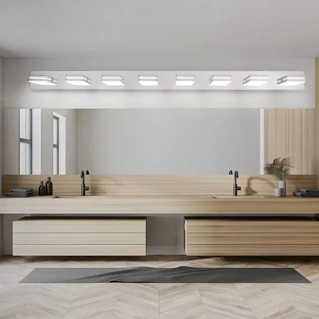 Alt view image 4 of 7 - Modern Chrome Led Vanity Light, 8-Lights Wall Sconce for Bathroom and Mirror, Sleek Minimalist Design, Energy-Efficient, Easy to install