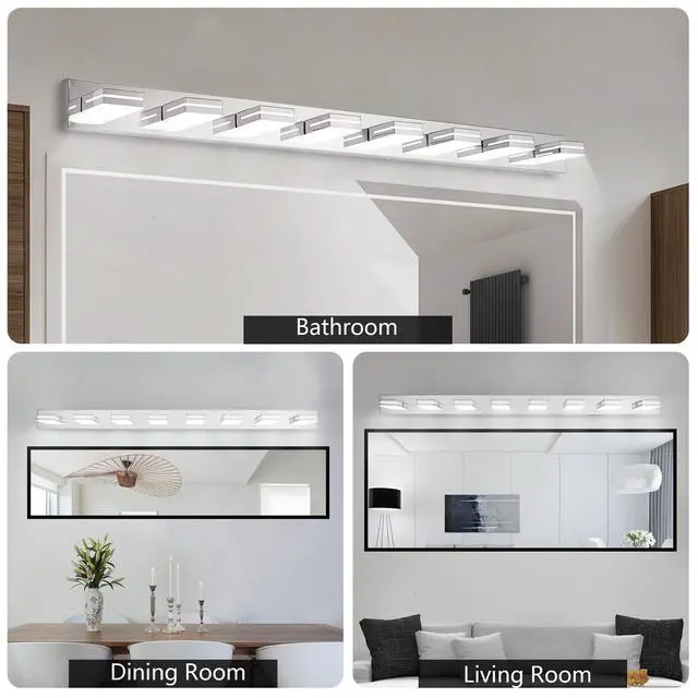 Alt view image 5 of 7 - Modern Chrome Led Vanity Light, 8-Lights Wall Sconce for Bathroom and Mirror, Sleek Minimalist Design, Energy-Efficient, Easy to install