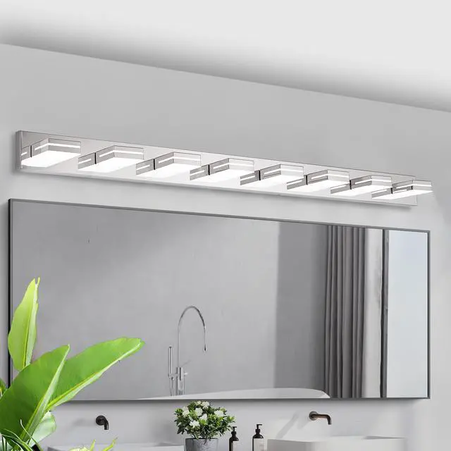 Alt view image 2 of 7 - Modern Chrome Led Vanity Light, 8-Lights Wall Sconce for Bathroom and Mirror, Sleek Minimalist Design, Energy-Efficient, Easy to install