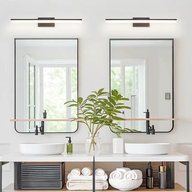 Alt view image 2 of 7 - 32 inch Modern Led Bathroom Vanity Light Sleek Black Metal Wall Light for Mirror, Dressing Room Or Sink Area