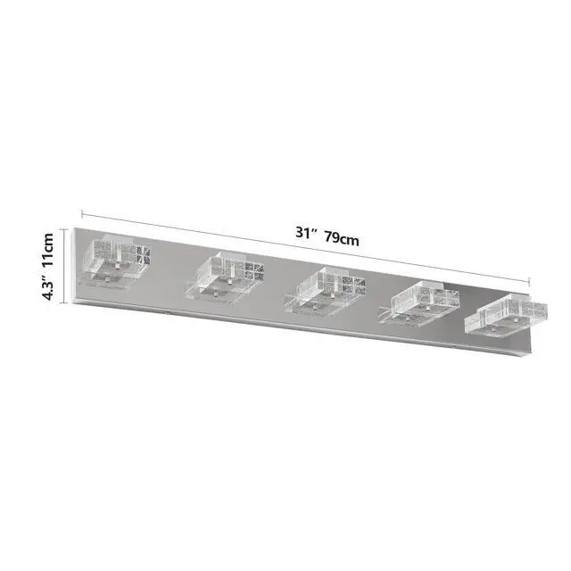 Alt view image 7 of 7 - 31" Modern Chrome 5-Light Led Vanity Light, Square Acrylic Lampshades Wall Mount Fixture for Bathroom, Mirror Lighting