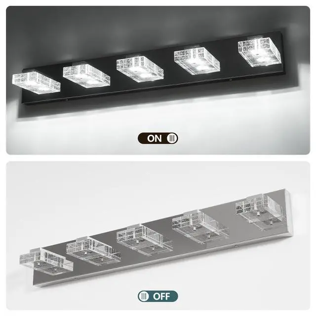 Alt view image 6 of 7 - 31" Modern Chrome 5-Light Led Vanity Light, Square Acrylic Lampshades Wall Mount Fixture for Bathroom, Mirror Lighting