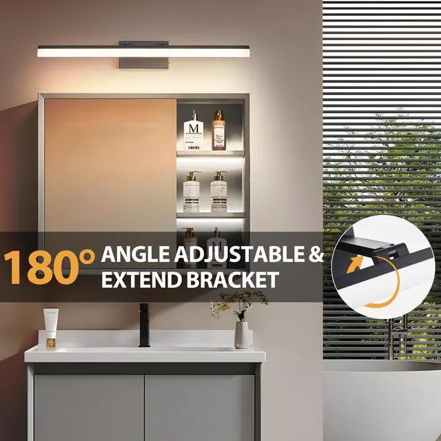 Alt view image 7 of 7 - 32 inch Modern Led Bathroom Vanity Light Sleek Black Metal Wall Light for Mirror, Dressing Room Or Sink Area