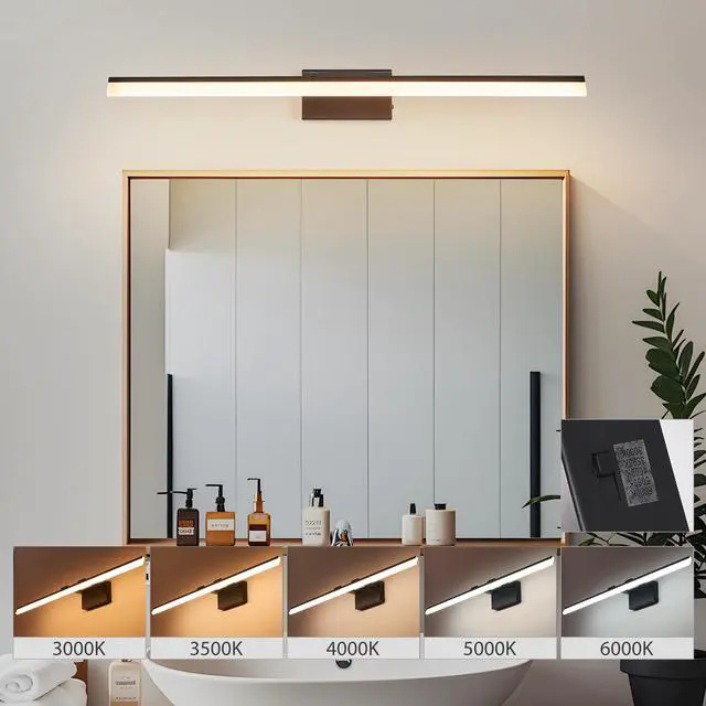 Alt view image 6 of 7 - 39 inch Modern Led Bathroom Vanity Light Sleek Black Metal Wall Light for Mirror, Dressing Room Or Sink Area