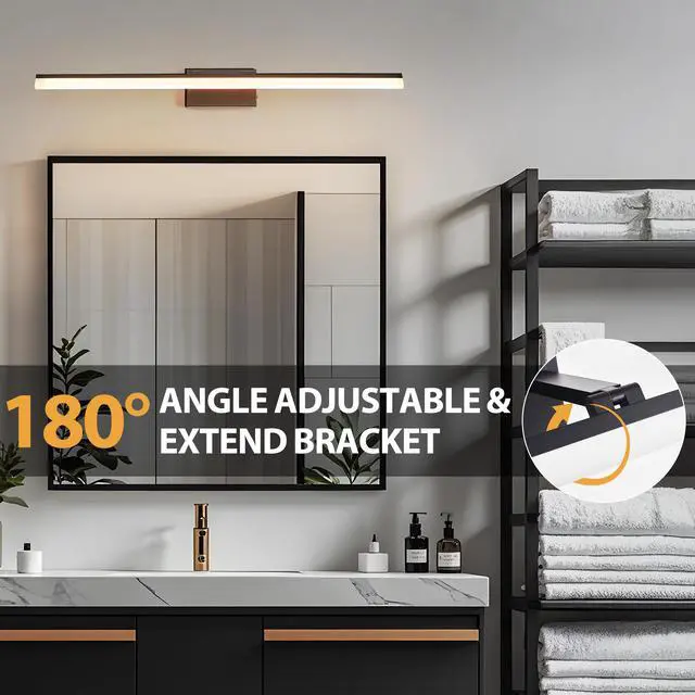 Alt view image 7 of 7 - 39 inch Modern Led Bathroom Vanity Light Sleek Black Metal Wall Light for Mirror, Dressing Room Or Sink Area