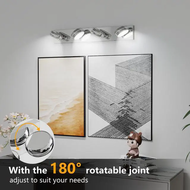 Alt view image 5 of 7 - Led Vanity Lights 28in Bathroom Lights Fixtures Over Mirror 4 Light Led Lighting Fixture for Bathroom 18W Mirror Lighting Fixture Modern Bath Light Bar Chrome Bath