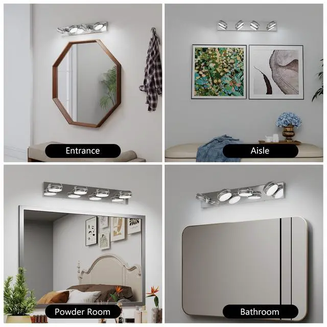 Alt view image 4 of 7 - Led Vanity Lights 28in Bathroom Lights Fixtures Over Mirror 4 Light Led Lighting Fixture for Bathroom 18W Mirror Lighting Fixture Modern Bath Light Bar Chrome Bath