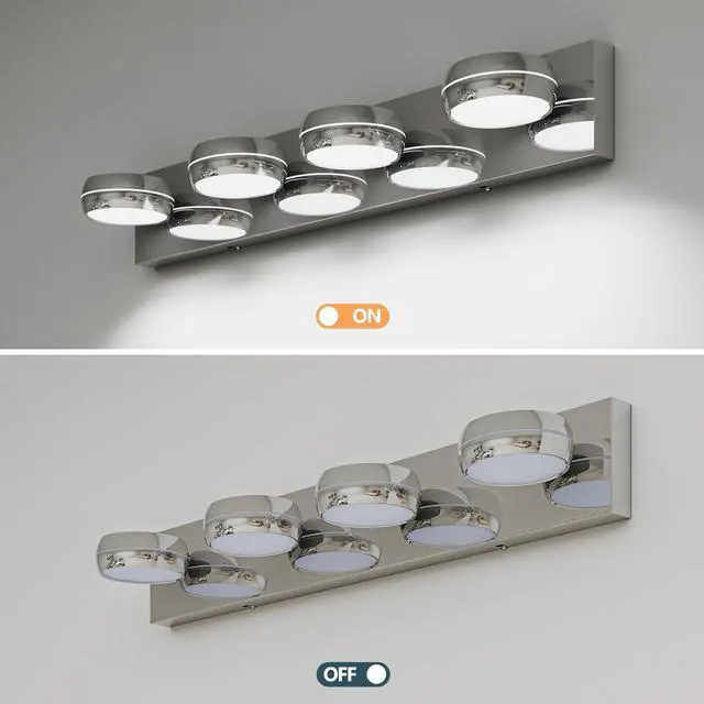 Alt view image 6 of 7 - Led Vanity Lights 28in Bathroom Lights Fixtures Over Mirror 4 Light Led Lighting Fixture for Bathroom 18W Mirror Lighting Fixture Modern Bath Light Bar Chrome Bath
