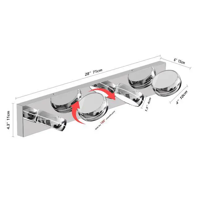 Alt view image 7 of 7 - Led Vanity Lights 28in Bathroom Lights Fixtures Over Mirror 4 Light Led Lighting Fixture for Bathroom 18W Mirror Lighting Fixture Modern Bath Light Bar Chrome Bath