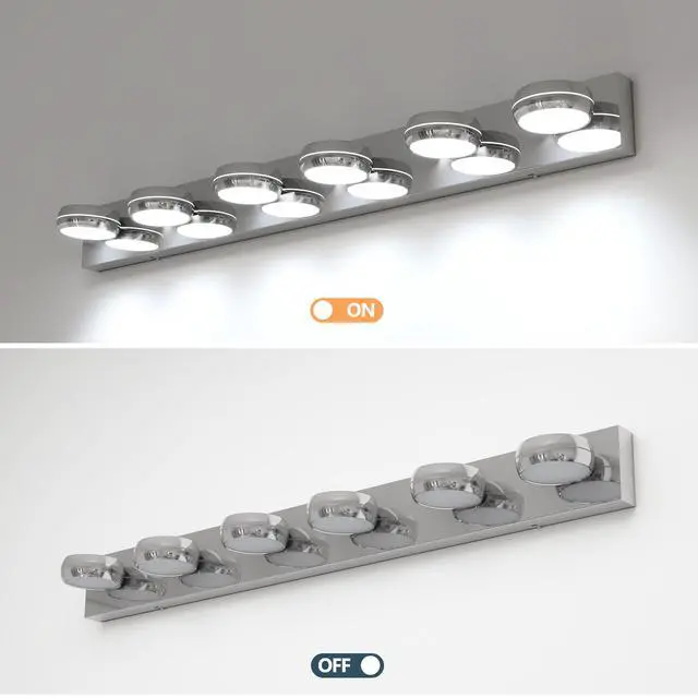 Alt view image 6 of 7 - Led Vanity Lights 43in Bathroom Lights Fixtures Over Mirror 6 Light Led Lighting Fixture for Bathroom 18W Mirror Lighting Fixture Modern Bath Light Bar Chrome Bath