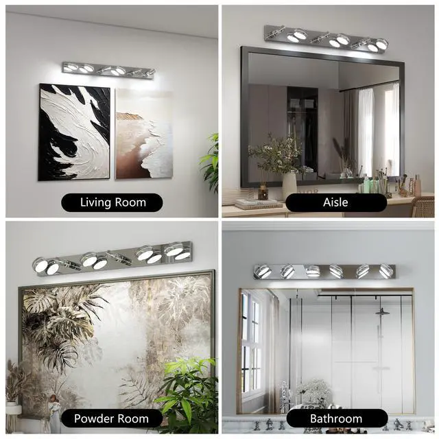 Alt view image 5 of 7 - Led Vanity Lights 43in Bathroom Lights Fixtures Over Mirror 6 Light Led Lighting Fixture for Bathroom 18W Mirror Lighting Fixture Modern Bath Light Bar Chrome Bath