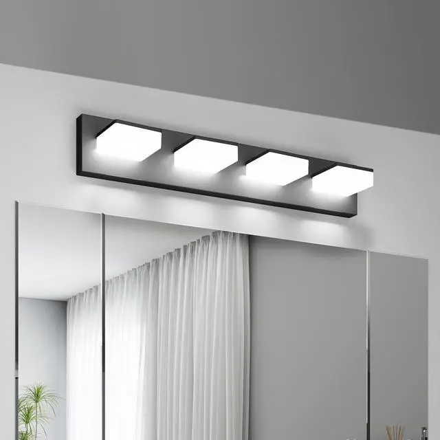 Main image of Led Modern Bathroom Vanity Light Fixtures (4-Light, 25-inch), Matte Black Modern Acrylic Bathroom Wall Lighting Fixtures Over Mirror (Cool White 6000K)