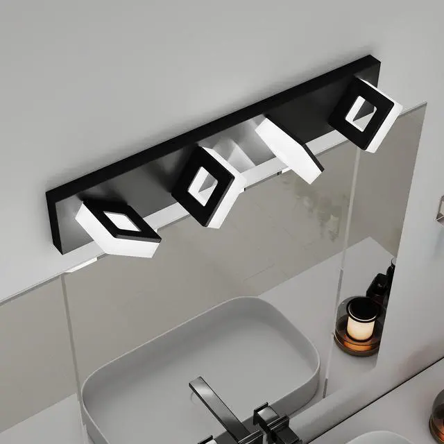 Alt view image 2 of 7 - Led Modern Bathroom Vanity Light Fixtures (4-Light, 25-inch), Matte Black Modern Acrylic Bathroom Wall Lighting Fixtures Over Mirror (Cool White 6000K)