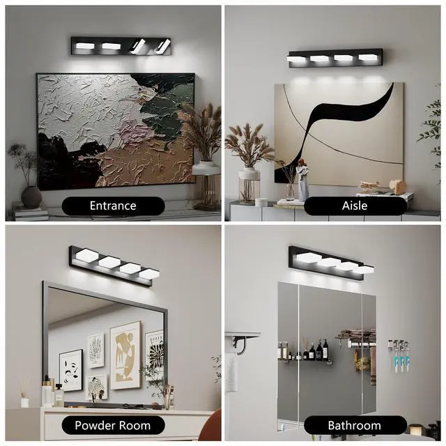 Alt view image 3 of 7 - Led Modern Bathroom Vanity Light Fixtures (4-Light, 25-inch), Matte Black Modern Acrylic Bathroom Wall Lighting Fixtures Over Mirror (Cool White 6000K)