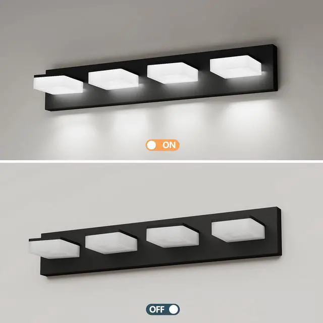 Alt view image 6 of 7 - Led Modern Bathroom Vanity Light Fixtures (4-Light, 25-inch), Matte Black Modern Acrylic Bathroom Wall Lighting Fixtures Over Mirror (Cool White 6000K)