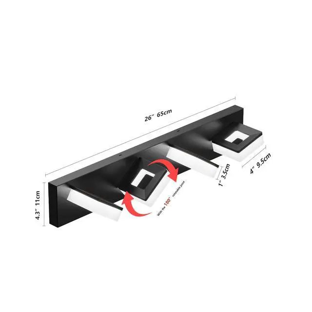 Alt view image 7 of 7 - Led Modern Bathroom Vanity Light Fixtures (4-Light, 25-inch), Matte Black Modern Acrylic Bathroom Wall Lighting Fixtures Over Mirror (Cool White 6000K)