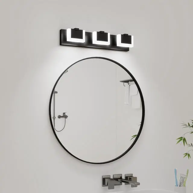 Alt view image 2 of 7 - 3 Lights Modern Black Vanity Light Up and Down Black Led Vanity Light Fixtures Bathroom Wall Light Over Mirror 6000K