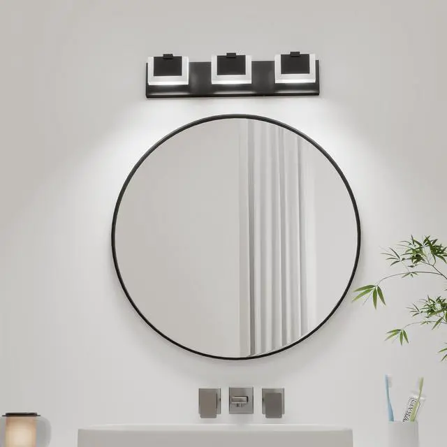 Alt view image 3 of 7 - 3 Lights Modern Black Vanity Light Up and Down Black Led Vanity Light Fixtures Bathroom Wall Light Over Mirror 6000K
