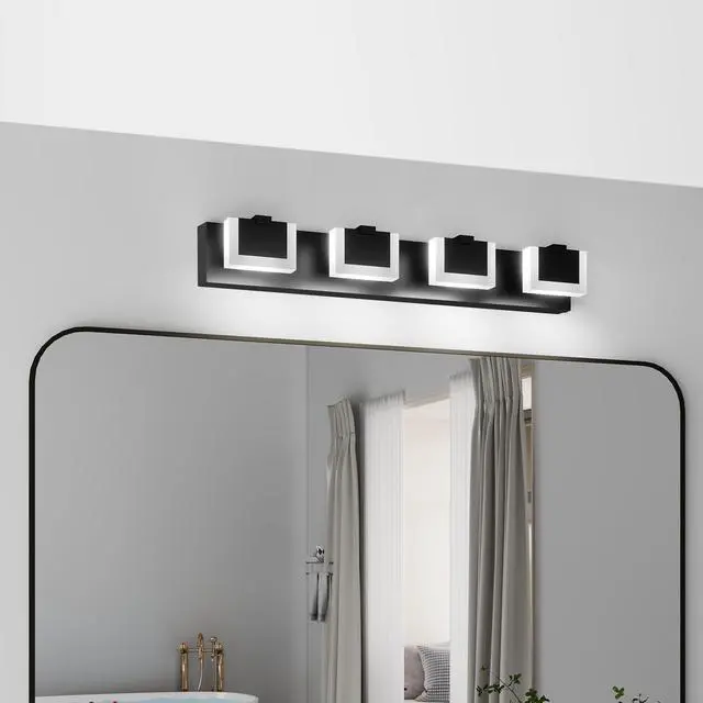 Alt view image 2 of 7 - 4 Lights Modern Black Vanity Light Up and Down Black Bathroom Lighting Fixtures Led Bathroom Wall Light Over Mirror 6000K