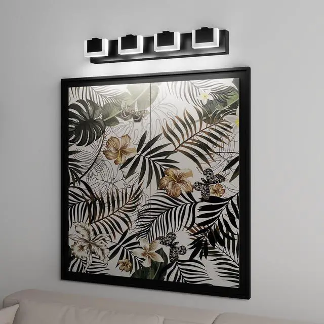 Alt view image 3 of 7 - 4 Lights Modern Black Vanity Light Up and Down Black Bathroom Lighting Fixtures Led Bathroom Wall Light Over Mirror 6000K