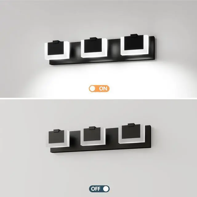Alt view image 6 of 7 - 3 Lights Modern Black Vanity Light Up and Down Black Led Vanity Light Fixtures Bathroom Wall Light Over Mirror 6000K