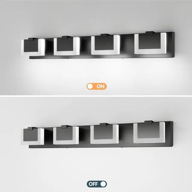 Alt view image 5 of 7 - 4 Lights Modern Black Vanity Light Up and Down Black Bathroom Lighting Fixtures Led Bathroom Wall Light Over Mirror 6000K