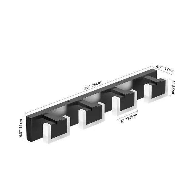 Alt view image 7 of 7 - 4 Lights Modern Black Vanity Light Up and Down Black Bathroom Lighting Fixtures Led Bathroom Wall Light Over Mirror 6000K