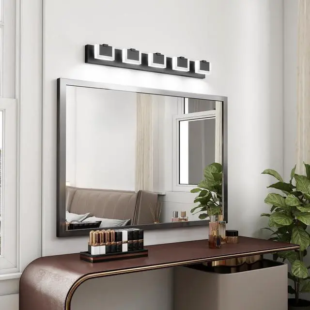 Main image of 5 Lights Modern Black Vanity Light Up and Down Black Bathroom Lighting Fixtures Led Bathroom Wall Light Over Mirror 6000K