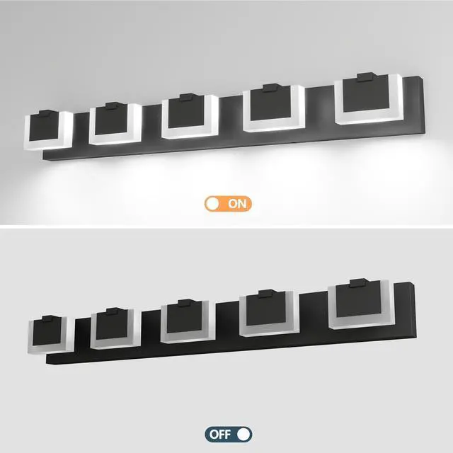 Alt view image 5 of 7 - 5 Lights Modern Black Vanity Light Up and Down Black Bathroom Lighting Fixtures Led Bathroom Wall Light Over Mirror 6000K