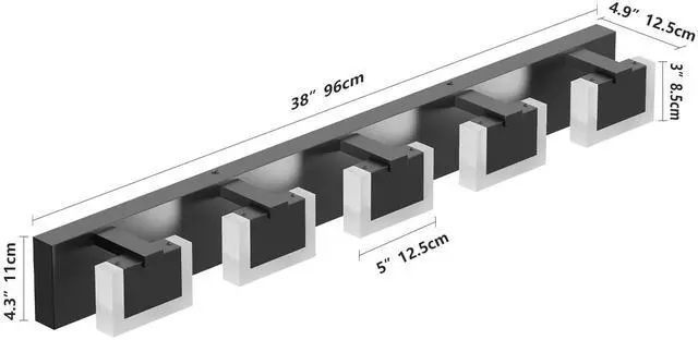 Alt view image 7 of 7 - 5 Lights Modern Black Vanity Light Up and Down Black Bathroom Lighting Fixtures Led Bathroom Wall Light Over Mirror 6000K