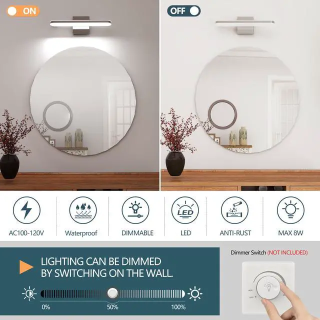 Alt view image 6 of 7 - Led Bathroom Vanity Light Bar Dimmable Bathroom Light Fixtures Modern Over Mirror Lighting Fixture 16inch Bathwall Light 8W Wall Sconce Lighting for Bathrooms Bedroom Living Room indoor 6000K