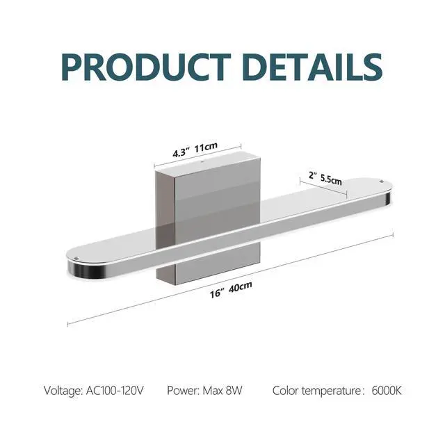 Alt view image 7 of 7 - Led Bathroom Vanity Light Bar Dimmable Bathroom Light Fixtures Modern Over Mirror Lighting Fixture 16inch Bathwall Light 8W Wall Sconce Lighting for Bathrooms Bedroom Living Room indoor 6000K