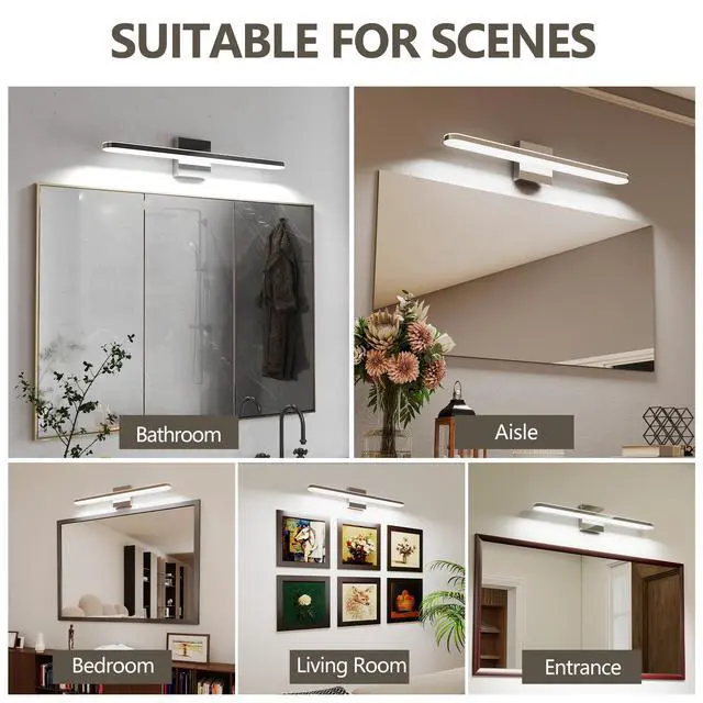 Alt view image 6 of 7 - Modern Bathroom Light Fixtures Dimmable Led Vanity Lights Chrome Lamps for Bathover Mirror 24 inch Vanity Sconces indoor 12W Bar Lighting for Bathrooms Restroom Bedroom 6000K Wall Light for Bathroom